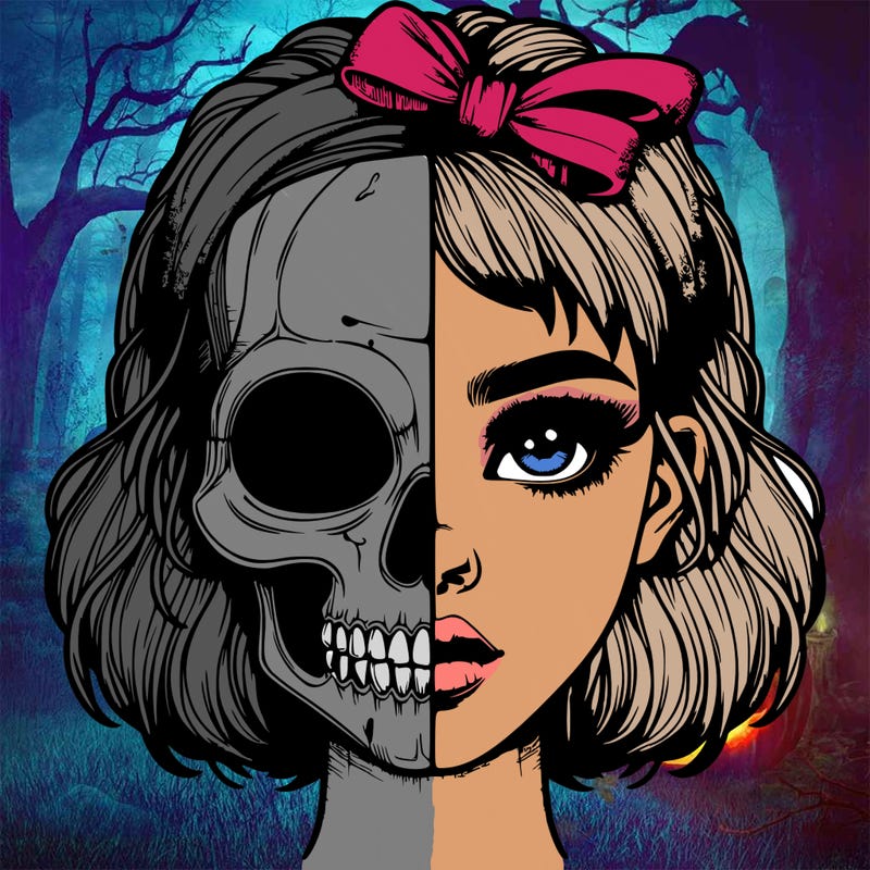 realistic girl with half skull mask