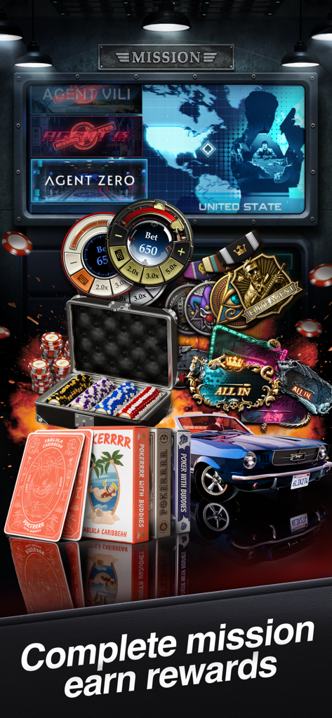Pokerrrr 2 tactical mission screen showing agent rewards and medals