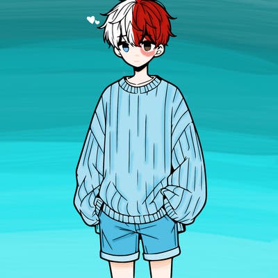 manga teenage boy wearing an oversized sweater and shorts but you cant see them