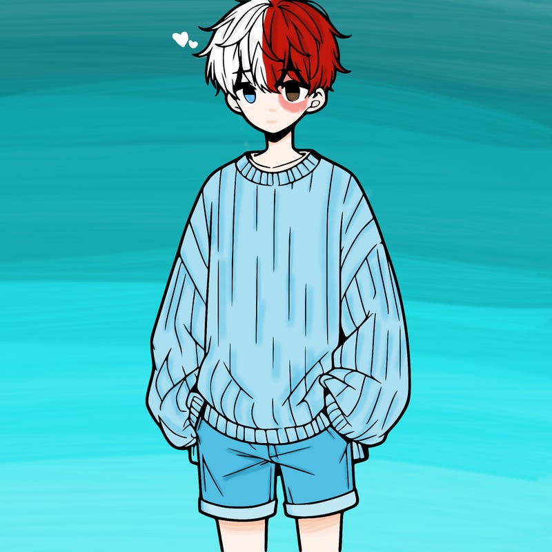 manga teenage boy wearing an oversized sweater and shorts but you cant see them