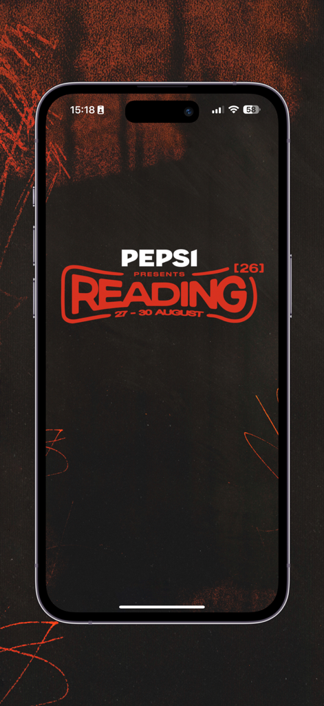 Reading Festival - Splash screen of the Reading Festival official app featuring the Pepsi Max Presents Reading logo and event dates