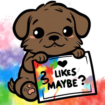 a puppy holding a sign that says 2 likes maybe?