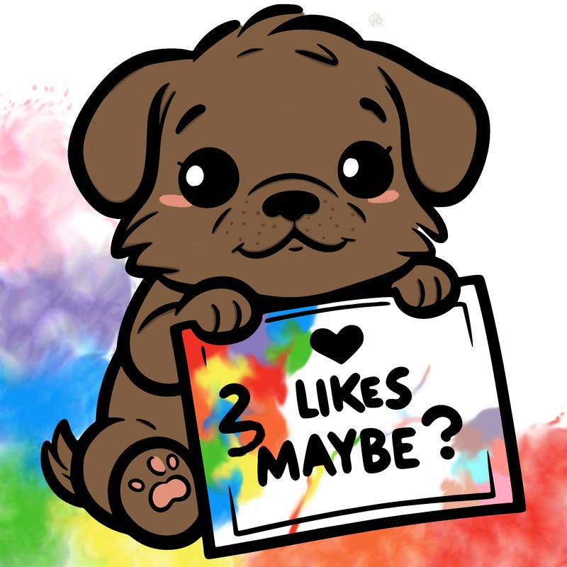 a puppy holding a sign that says 2 likes maybe?