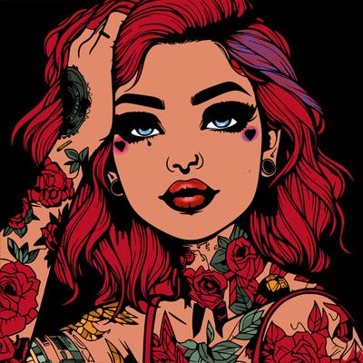 realistic girl with tattoos all over