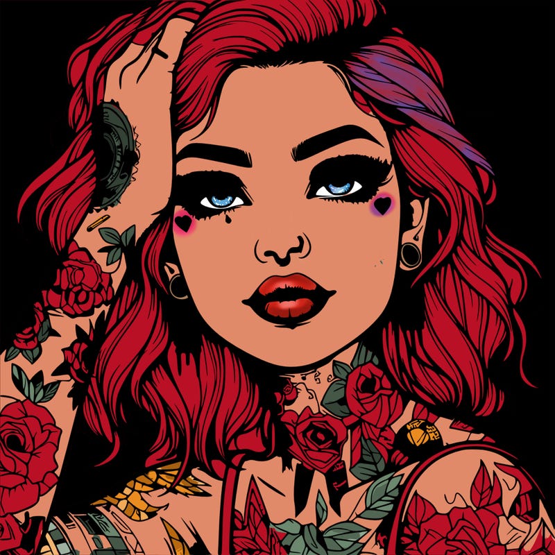 realistic girl with tattoos all over