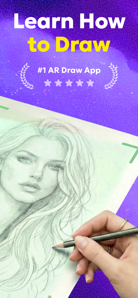 Hand drawing a realistic woman portrait using Drawly AR app guidance