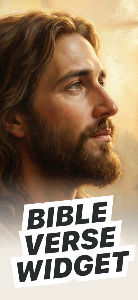 Bible Verse Widget & Prayer - Um retrato artístico de Jesus Cristo com o texto Widget de Versículos Bíblicos