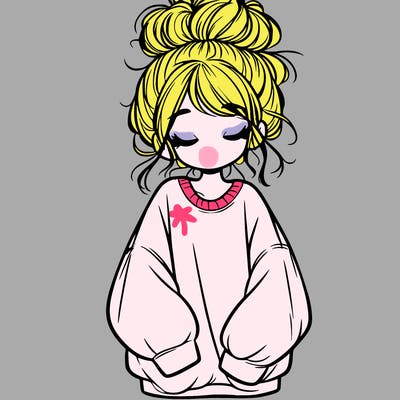 girl with baggy sweatshirt and messy bun