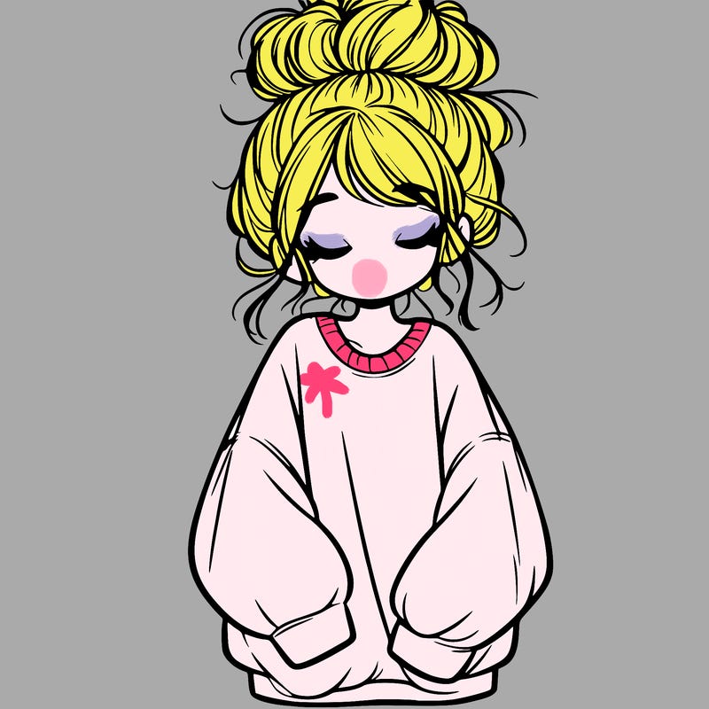 girl with baggy sweatshirt and messy bun