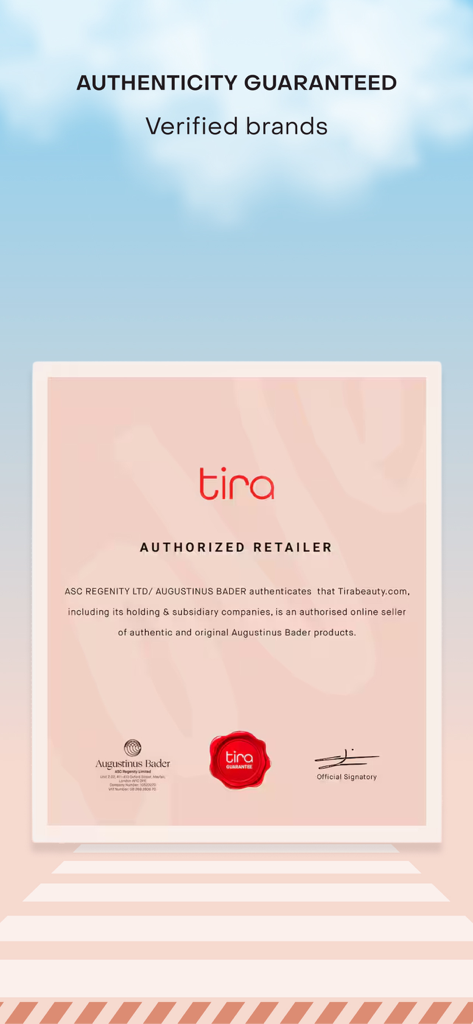 Tira: Online Beauty Shopping - Certificado de autenticidad de la aplicación de belleza Tira y garantía de marca verificada