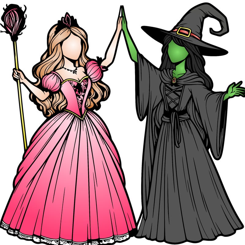detailed realistic split of a princess and a witch