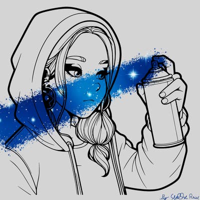 a realistic girl, spray painting