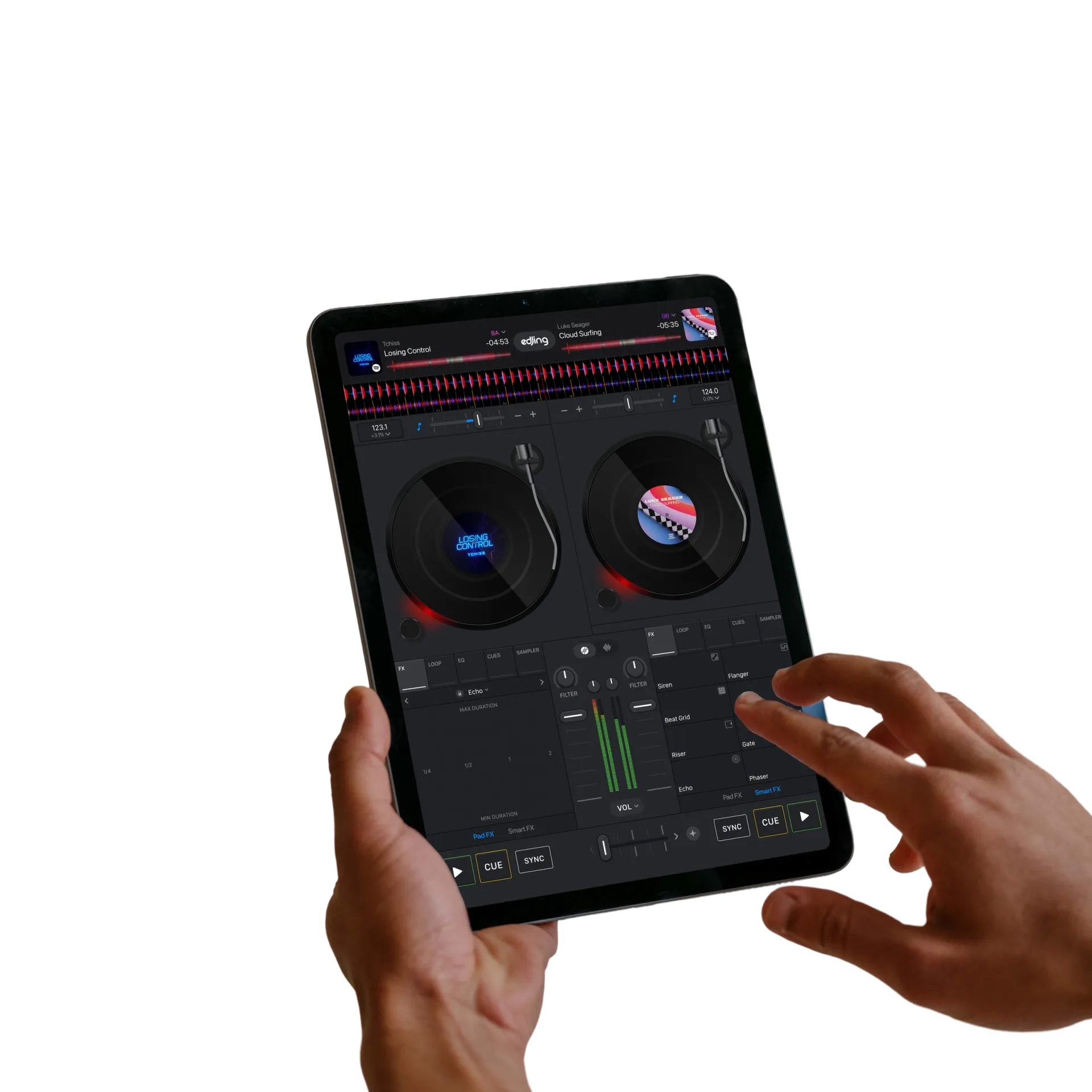 Mixa brani Spotify con i due deck, l’EQ e gli effetti di edjing Mix su iPad