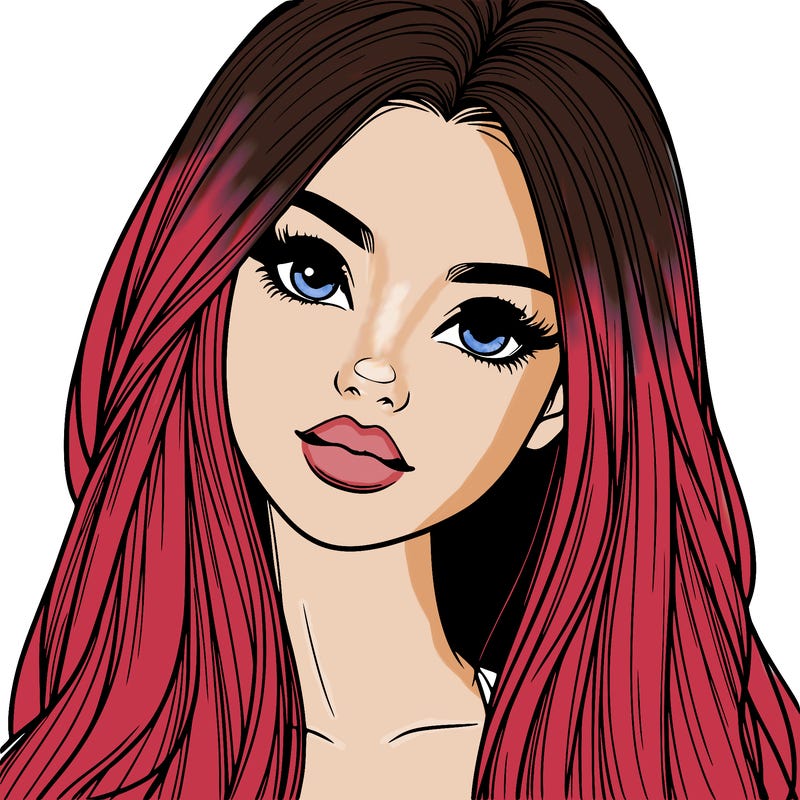 realistic teen girl with long hair and lips