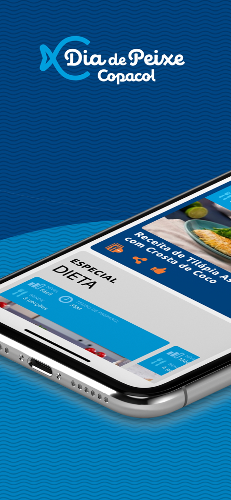 A smartphone displaying a healthy tilapia recipe on the Dia de Peixe mobile app interface
