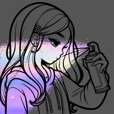 a realistic girl spray painting