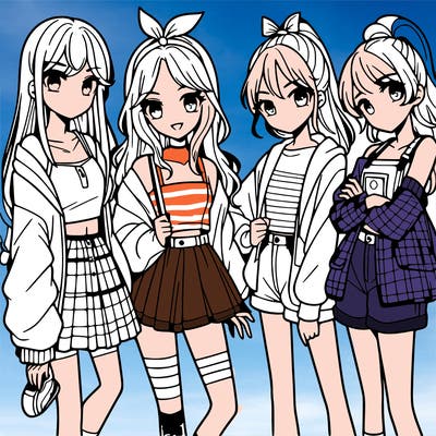 teen manga girls group of 4