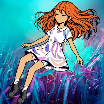 realistic girl floating