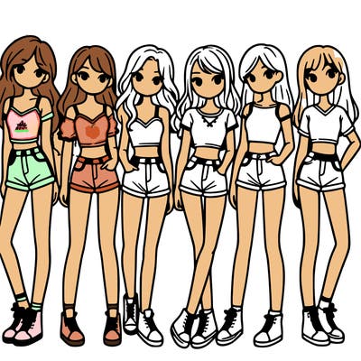 a group of girls wearing crop tops and shorts
