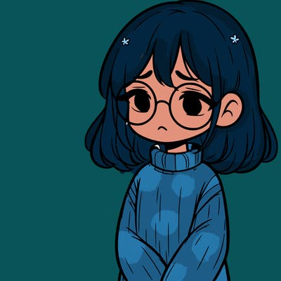 sad girl with glasses in a sweater