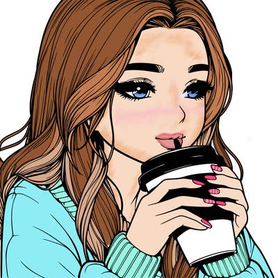 realistic girl drinking coffee
