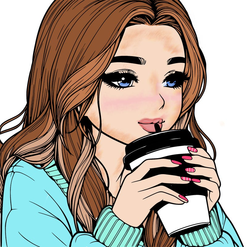realistic girl drinking coffee