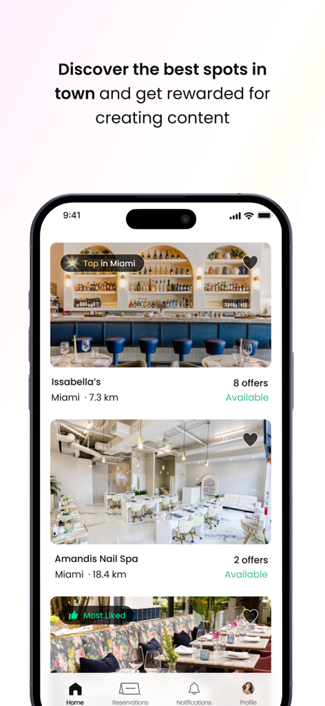Beautypass - Beautypass app interface showing lifestyle offers and rewards for creators in Miami
