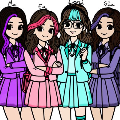 4 girls best friends in college with uniform