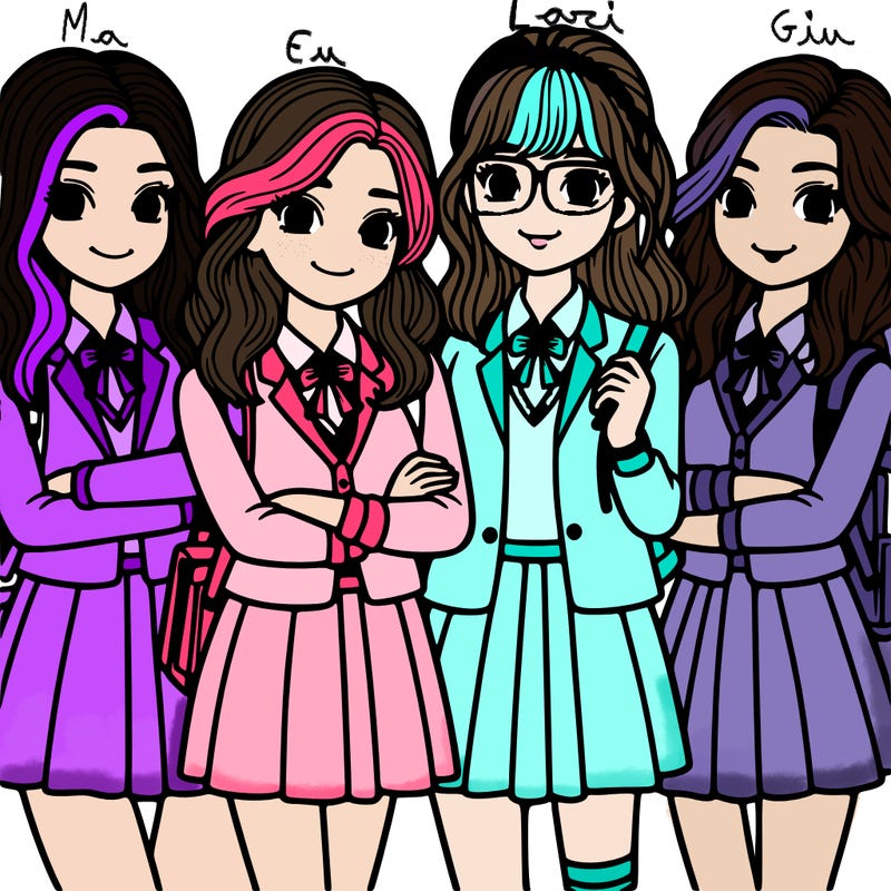 4 girls best friends in college with uniform