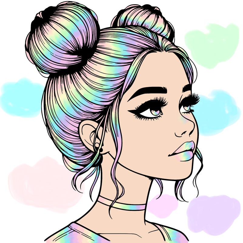 realistic girl with buns on the top of her head