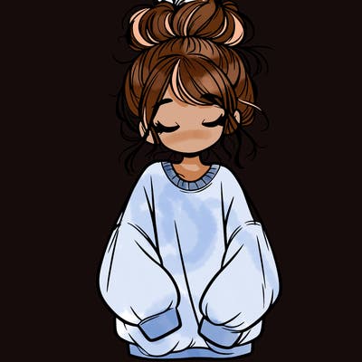 girl with baggy sweatshirt and messy bun