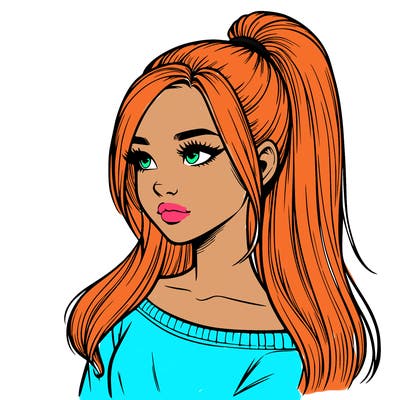realistic girl with a high ponytail