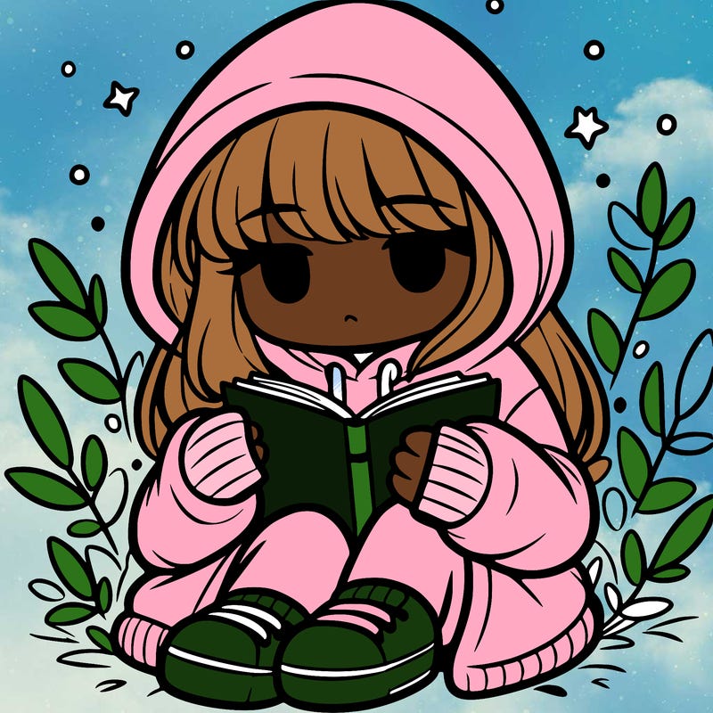 girl in oversized hoodie reading a book