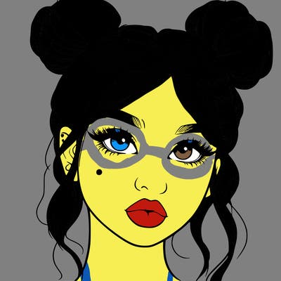 realistic girl with two buns on her hair and lips