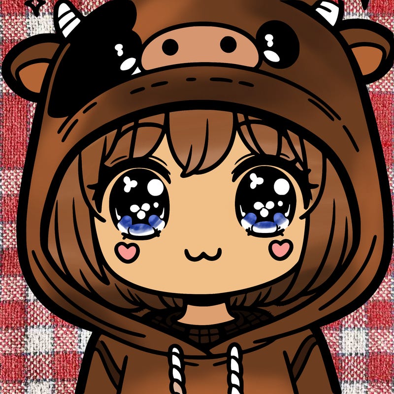 kawaii girl with cow hoodie