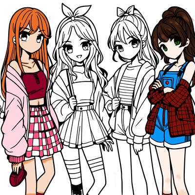 teen manga girls group of 4