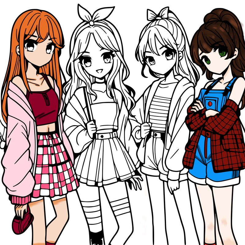 teen manga girls group of 4