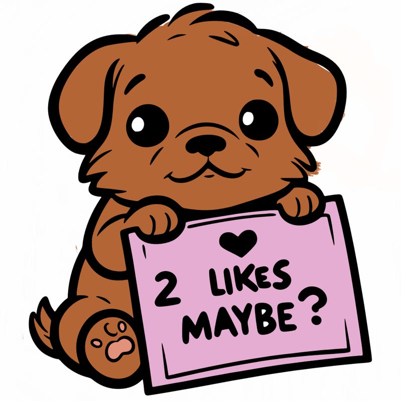 a puppy holding a sign that says 2 likes maybe?
