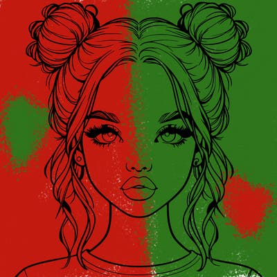 realistic girl with two buns in hair and lips