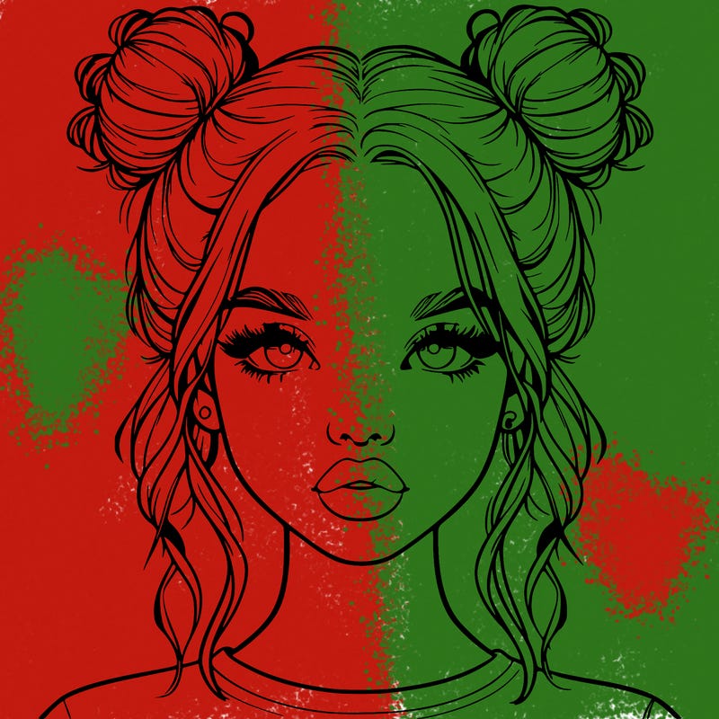 realistic girl with two buns in hair and lips