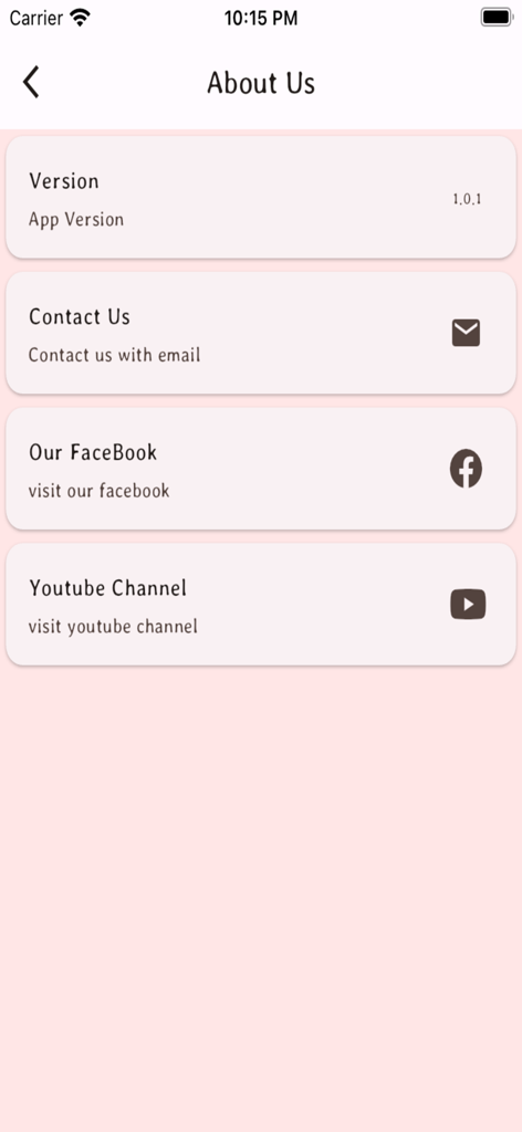 Page À propos de l'application Copier du texte d'une image avec la version et les informations de contact