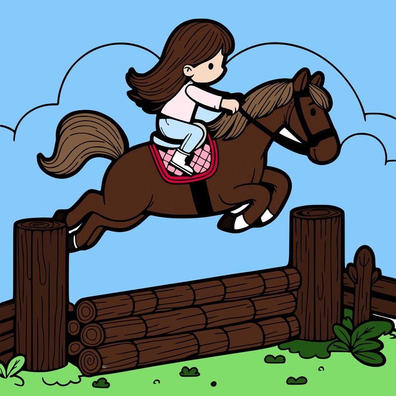 a girl jump with horse over obstacle