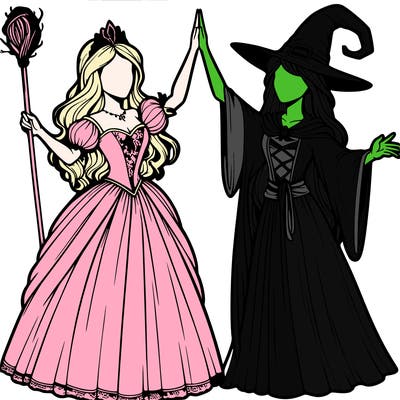 detailed realistic split of a princess and a witch
