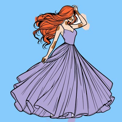 realistic woman with dress flowing in the wind