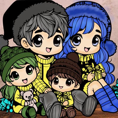 a cute family on christmas very realistic