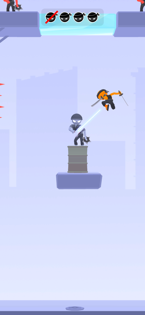 Orange ninja hero slicing through an enemy with a katana in mid-air
