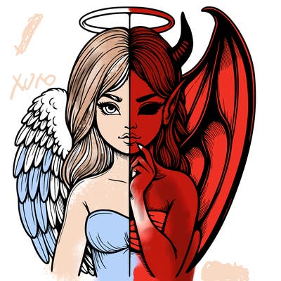 realistic angel half demon