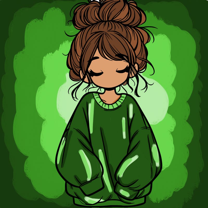 girl with baggy sweatshirt and messy bun