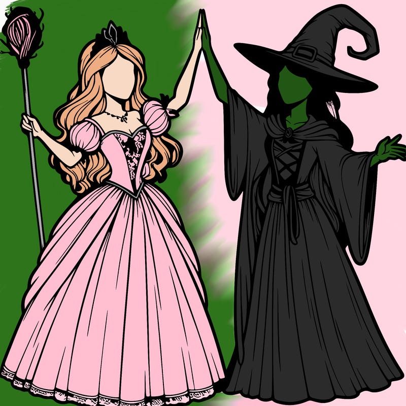detailed realistic split of a princess and a witch