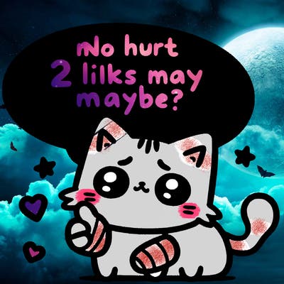 cute cat thats been hurt saiying 2 likes maybe